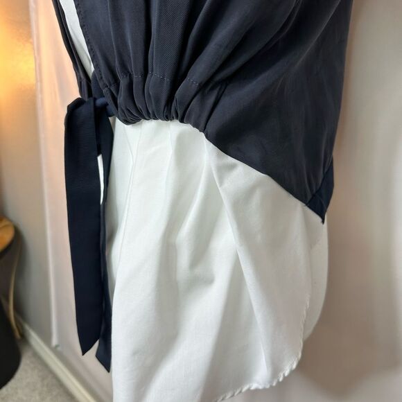 Zara Washed Black & White Modern High Low Blouse with Ribbon Bow Size XS - Picture 8 of 13